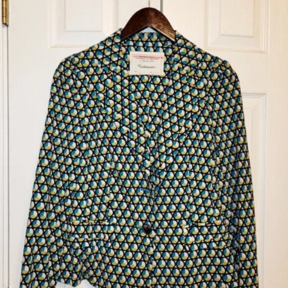 Anthropologie Cartonnier 2PC Limited Edition Green/White Geometric Print Suit, B - Picture 3 of 3